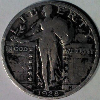 1928 Standing Liberty Quarter 90% Silver Coin; photo