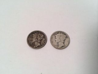 1920 D & 1943 Silver Mercury United States Dimes (2) photo