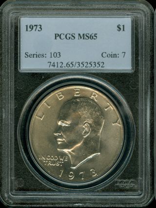 1973 - P Eisenhower Dollar $1 Pcgs Ms65 Golden Toned Gem Coin photo
