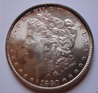 Usa Morgan Silver Dollar 1880 Toned + Virtually State photo