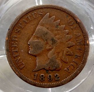 Very Good 1892 - P Indian Head Cent. . . . . .  10155 photo