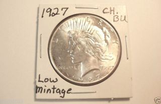 1927 Choice Bu Peace Silver Dollar Very Low Mintage 1927 P photo