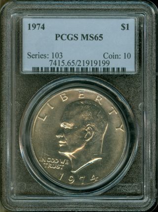 1974 - P Eisenhower Dollar $1 Pcgs Ms65 Rich Golden Tone Gem Coin photo