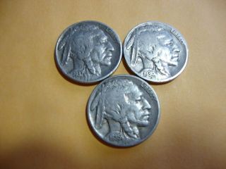 3 Full Dated Buffalo Nickel 1937 1936 1935 photo
