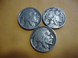 3 Full Dated Buffalo Nickel 1937 - D 1936 1930 photo