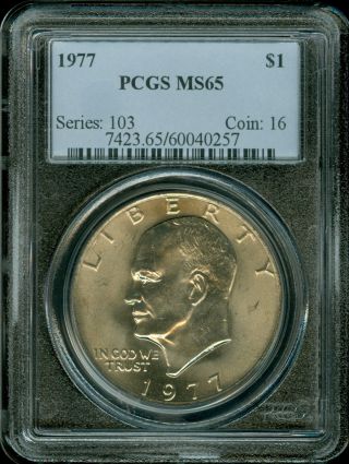 1977 - P Eisenhower Dollar $1 Pcgs Ms65 Golden Toned Gem Coin photo