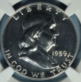 1959 Franklin Half Dollar Ngc Pf67 - Well - Mirrored,  Special Ben Label, photo