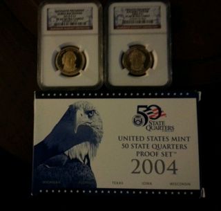 2004 Us State Quarter Proof & Pf69 Twelfth And Fifteenth Presidential Dollas photo