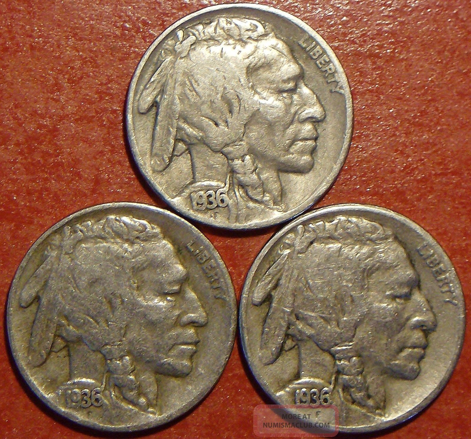 1936 P D s Indian Head Buffalo Nickels F 