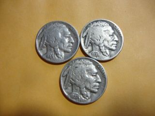 3 Full Dated Buffalo Nickel 1937 - D 1936 1935. . . . . . . . photo