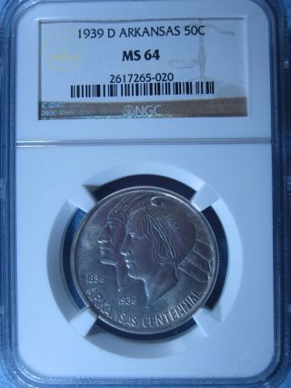 1939 - D Arkansas Comm.  Half Dollar Ngc Ms 64 Rare Key Date photo
