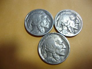 3 Full Dated Buffalo Nickel 1937 1936 - D 1935. . . . . photo