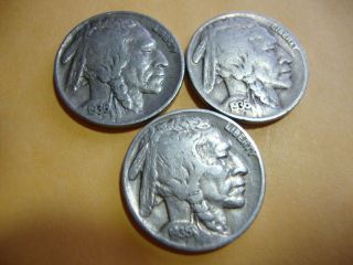 3 Full Dated Buffalo Nickel 1936 - S 1936 - D 1935. . . . . photo