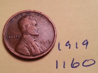 1919 1c Bn Lincoln Cent (1160) Great Wheat Cent Fine Detail photo