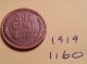 1919 1c Bn Lincoln Cent (1160) Great Wheat Cent Fine Detail Small Cents photo 1