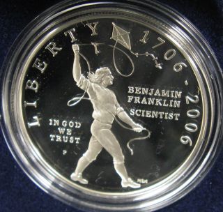 2006 Benjamin Franklin Scientist Silver Dollar Us Proof Commemorative Bn1 photo