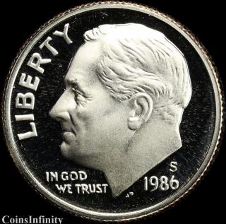 1986 S Roosevelt Dime Proof Strike Gem Frosty Dcam Fine Coin photo