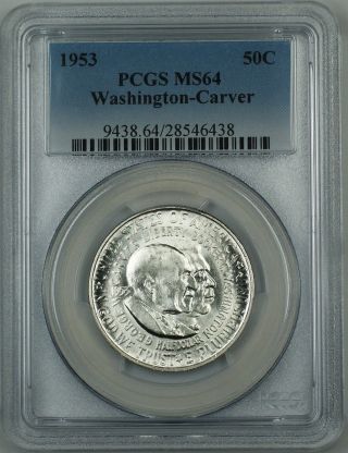 1953 Washington - Carver Commem.  Silver Half Dollar Coin Pcgs Ms - 64 Very Scarce photo