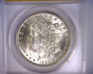Anacs Ms63 Mostly Blast White Struck Thru 1885 - O Morgan Silver Dollar U.  S.  Coin photo