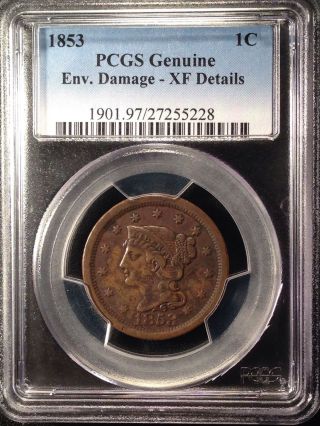 1853 Braided Hair One Cent Pcgs Xf Details  27255228 photo
