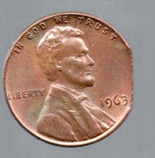 1963 Lincoln Cent Error Struck On Partial Planchet.  Straight Clip Error photo