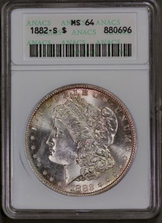 1882 - S Ms64 Anacs Old White Slab Morgan Dollar photo