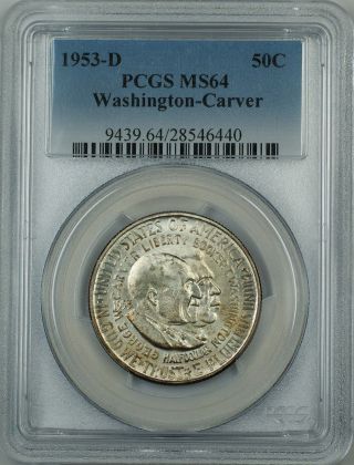 1953 - D Washington - Carver Commem Silver Half Dollar Coin Pcgs Ms - 64 Very Scarce photo