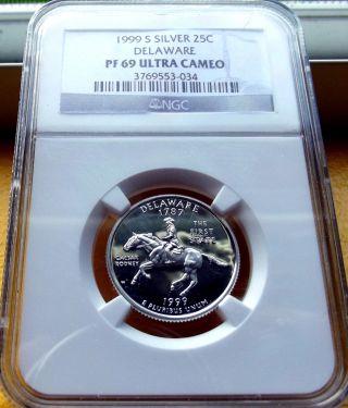1999 - S Ngc Pf69 Ultra Cameo Silver Delaware State Quarter.  25c photo
