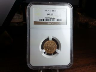 1914 D $2.  5 Gold Indian Ngc Ms 62 photo