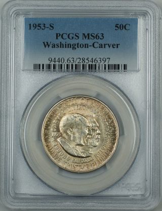 1953 - S Washington - Carver Commem Silver Half Dollar Coin Pcgs Ms - 63 Lightly Toned photo