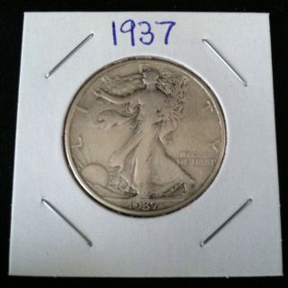 1937 Walking Liberty 90% Silver Half Dollar.  900 Fine Silver & Usa photo