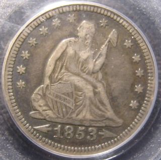 1853/4 Seated Liberty Quarter 25¢ Arrows&rays Pcgs Au50 F8c5i2 Abt Uncirculated photo