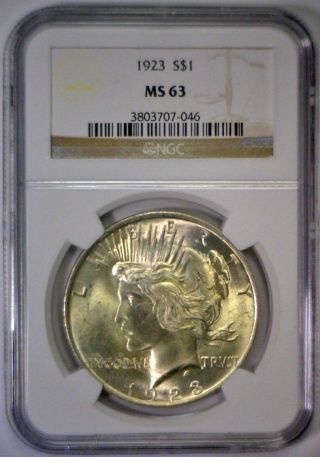 1923 Peace Silver Dollar $1 Uncirculated Unc Ngc Ms63 Ms 63 Item 6 photo
