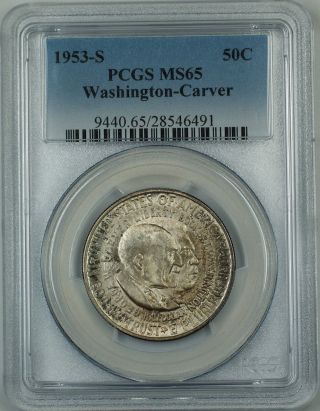 1953 - S Washington - Carver Commem.  Silver Half Dollar Coin Pcgs Ms - 65 Toned Gem photo