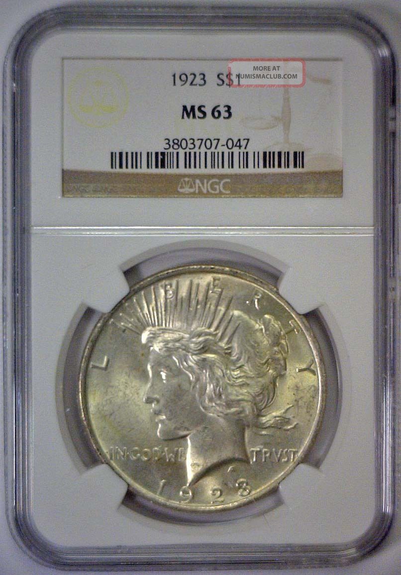 1923 Peace Silver Dollar $1 Uncirculated Unc Ngc Ms63 Ms 63 Item 8