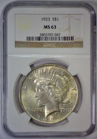 1923 Peace Silver Dollar $1 Uncirculated Unc Ngc Ms63 Ms 63 Item 8 photo