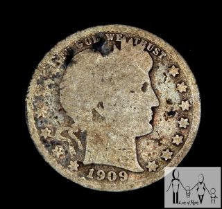 1909 D About Good Details Ag Barber Silver Quarter 25c Us Coin Bl photo