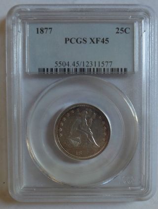 1877 Liberty Seated Quarter Pcgs/cac Xf45 - Great Toning - photo