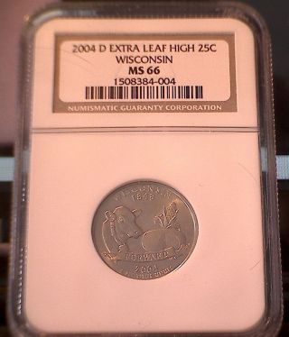 2004 - D 25c Wisconsin Extra Leaf High 50 States Quarter Ms - 66 By N.  G.  C. photo