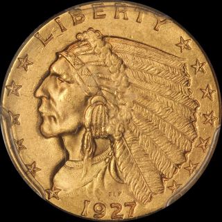 1927 $2.  50 Gold Indian Quarter Eagle Cac & Pcgs Ms 64 photo
