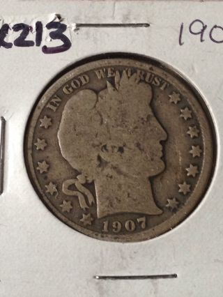 X213 :: 1907 - O Silver Barber Half Dollar Coin ::fairhouse: Hq photo