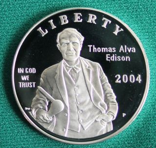 2004 Thomas Alva Edison Proof 90% Silver Dollar Coin Only Commemorative M1 photo