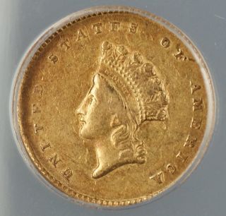 1855 Scarce Type 2 $1 One Dollar Gold Coin Anacs Ef - 40 Details Scratched Akr photo