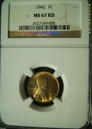 1942 Lincoln Wheat Cent - Ngc Ms67 Red - Highest Grade Obtainable photo