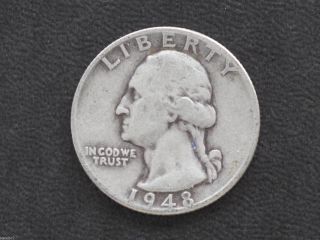 1948 - P Washington Quarter 90% Silver U.  S.  Coin D7113 photo
