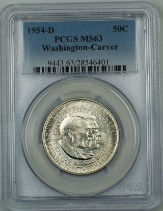 1954 - D Washington - Carver Silver Half Dollar Coin Pcgs Ms - 63 Very Scarce photo