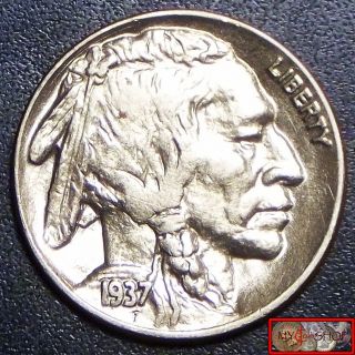 Brilliant 1937 - D Buffalo Nickel Unc,  Full Horn And Date Showing, photo