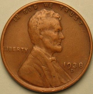 1938 D Lincoln Wheat Penny,  Ae 280 photo