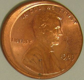 1989 P Lincoln Memorial Penny,  (off Center) Error Coin,  Ae 983 photo