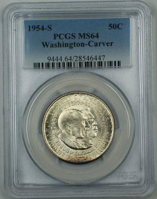 1954 - S Washington - Carver Commemorative Silver Half Dollar Coin Pcgs Ms - 64 photo